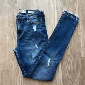 Hollister High Rise Super Skinny Jeans 7 Long Inseam Ripped Dark Wash